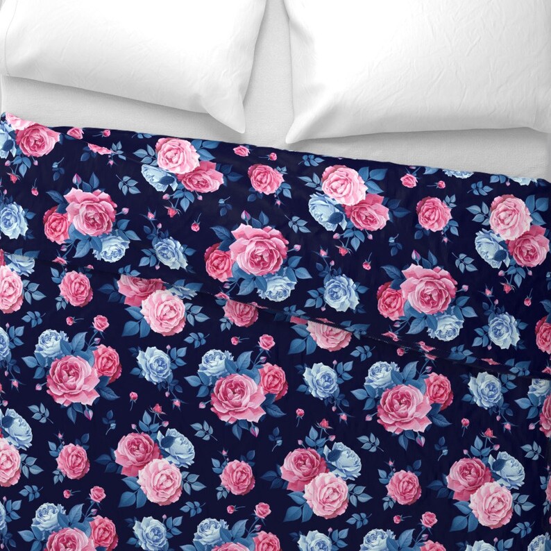 Maximalist Floral Duvet Cover Pink Rose Flowers by Ledelena Etsy
