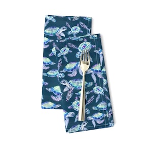 Baby Sea Turtle Dinner Napkins (Set of 2) - Turtles On Blue by gingerlique - Coastal Nautical Sea Life Cloth Napkins by Spoonflower