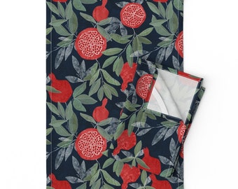 Festive Tea Towels (Set of 2) - Pomegranate Garden  by lavish_season - Winter Fruits Holiday Decor Linen Cotton Tea Towels by Spoonflower