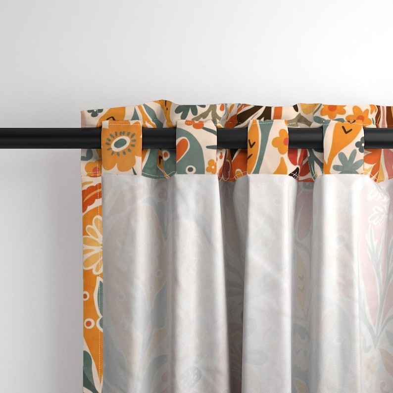 Warm Boho Floral Curtain Panel - Pink Botanical Warm Colors Garden Bloom Custom Curtain Panel - Bohemian Love Floral by creativeinchi - image 4