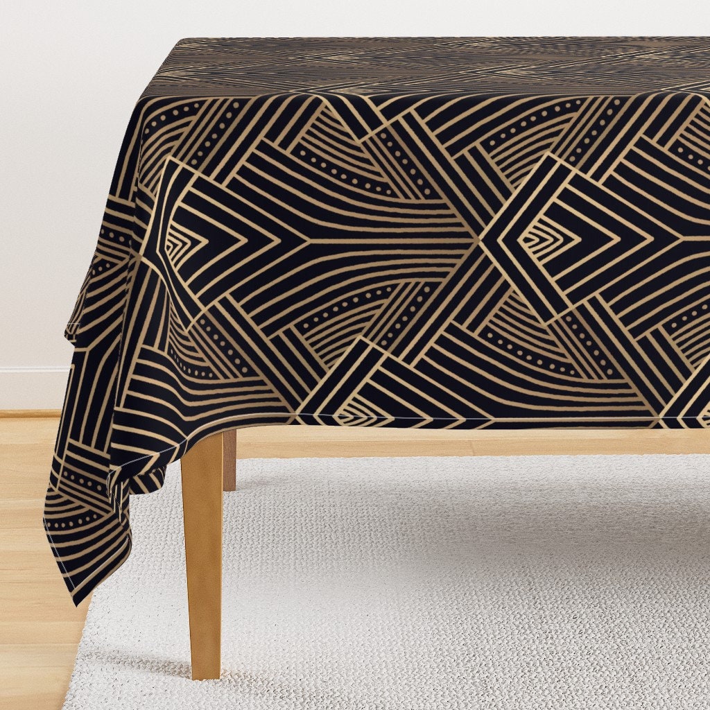 Geometric Damask Tablecloth Gregory by amymaccready 1920s Style Vintage Glamour Art Deco Cotton Sateen Tablecloth by
