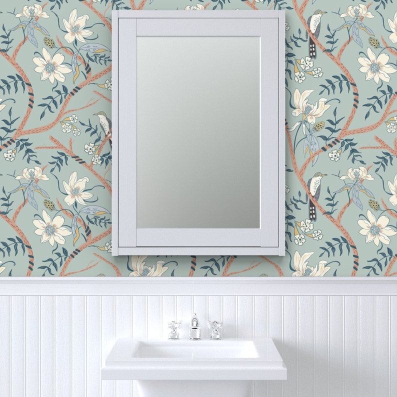 Jungle Chinoiserie Wallpaper Yellow Billed Cuckoo by Etsy