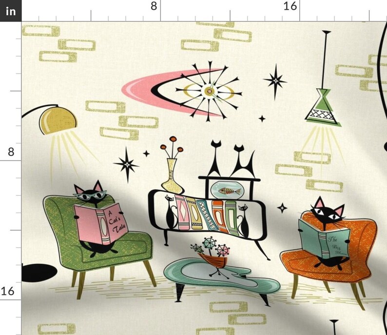 Mid Century Modern Retro Cats Throw Pillow - Thumbnail 5