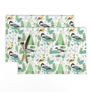 Yellow Placemats (Set of 2) - Day At My Lake by hali_macdesign - Country Nature Birds Fern Lake Fishing Loon Cloth Placemats by Spoonflower