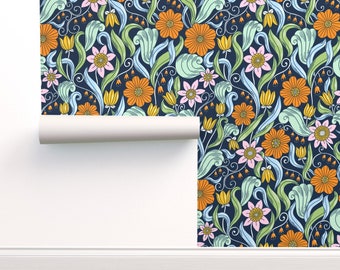 Art Nouveau Commercial Grade Wallpaper - Art Nouveau Pattern by stolenpencil - Graphic Florals Art Deco Wallpaper Double Roll by Spoonflower