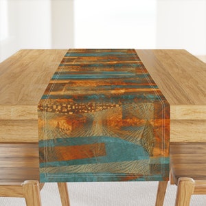 Color Blocking Table Runner - Copper Teal Abstract by wren_leyland - Landscape Abstract Turquoise Cotton Sateen Table Runner by Spoonflower
