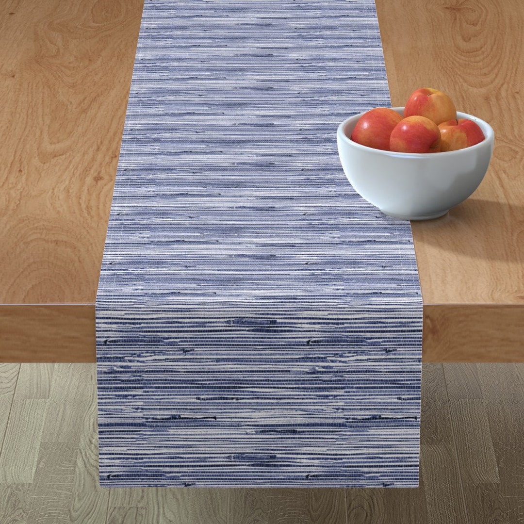 Abstract Table Runner Navy Grasscloth Print by Etienne Etsy