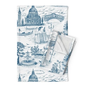 Toile De Jouy-theedoeken (set van 2) - Travel To Italy by martaroseart - Travel Italy Venice linnen katoenen theedoeken van Spoonflower
