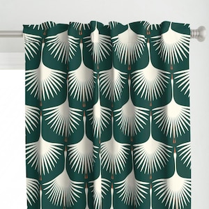Forest Green Swan Curtain Panel - Art Deco Swans by katerhees - Art Deco Vintage Art Deco Crane Custom Curtain Panel by Spoonflower