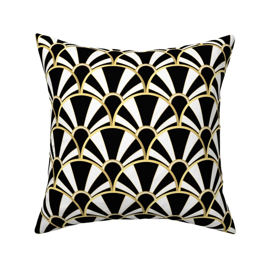 Art Deco Throw Pillow Art Deco Fan in Black White Gold by Etsy