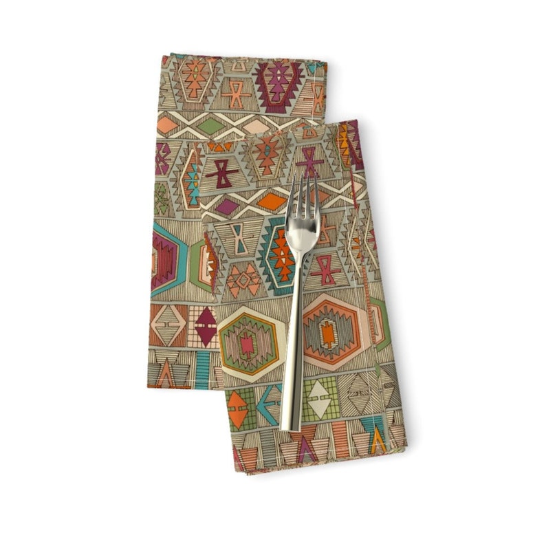 Set of 2 - Kilim Fall by scrummy Kilim Illustration Dinner Napkins Fall Autumn Colors Turkish Inspired Cloth Napkins by Spoonflower