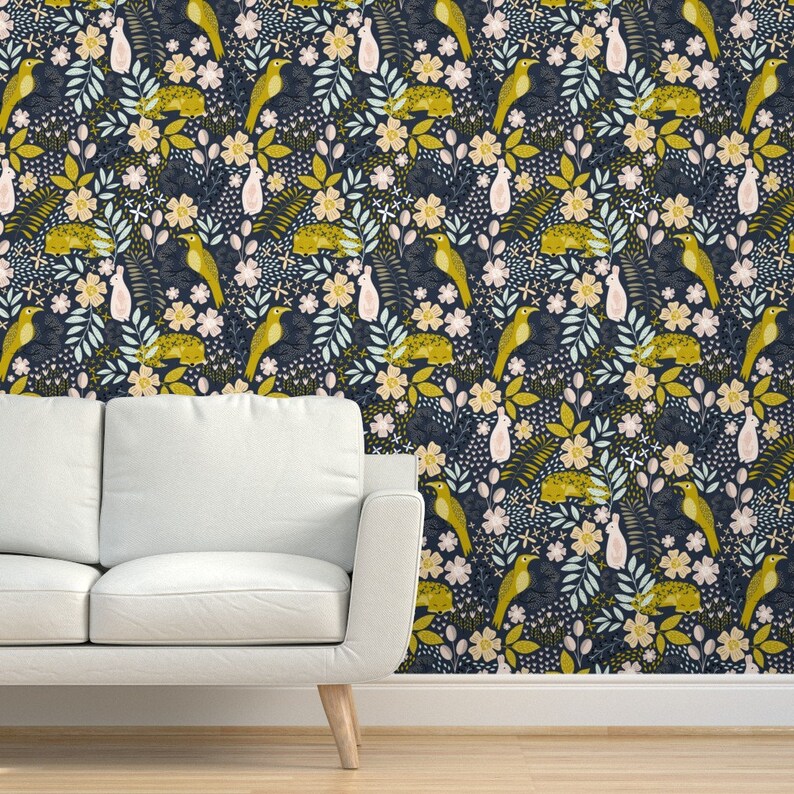 Nature Commercial Grade Wallpaper Woodland Flora by melarmstrong Animals Botanical Foliage Floral Wallpaper Double Roll by Spoonflower image 2