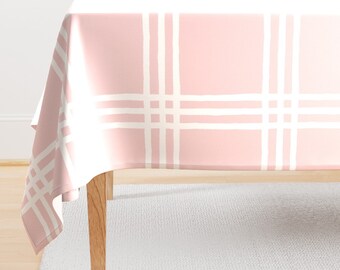 Pink Plaid Tablecloth - White On Ballet Slipper  by danika_herrick - Windowpane Check Pastel Pink  Cotton Sateen Tablecloth by Spoonflower