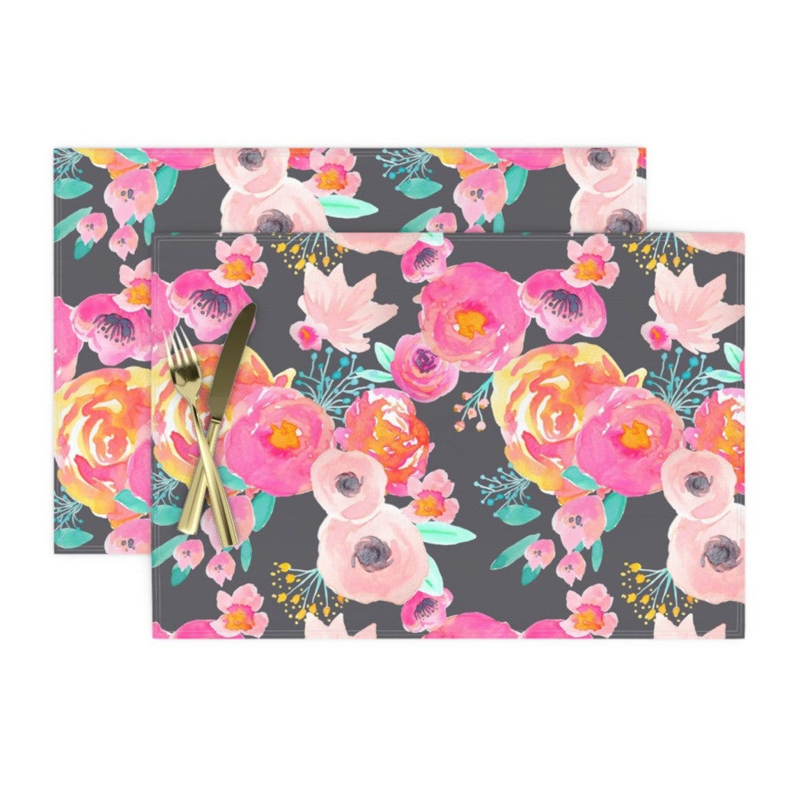 Bright Pink Floral Placemats Set of 2 Indy Bloom Blush Etsy