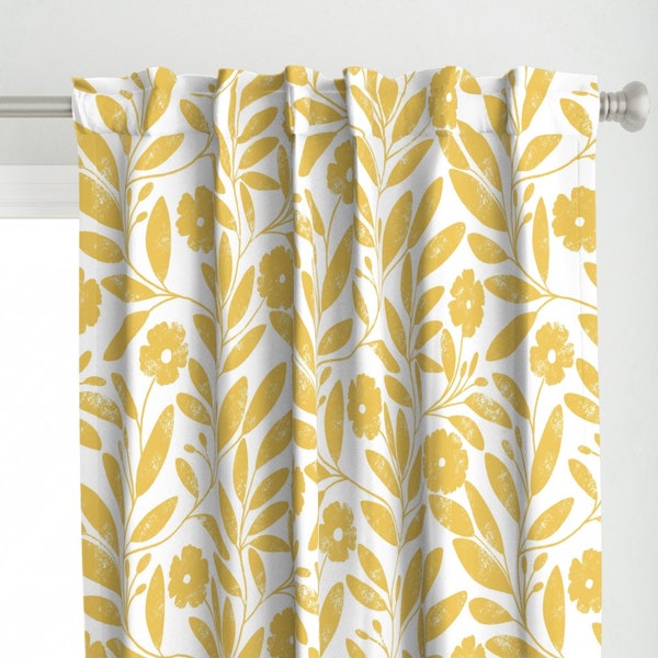 Yellow Floral Curtain Panel - Floral Sunshine by pretty_with_color - Distressed Golden Yellow White Custom Curtain Panel by Spoonflower