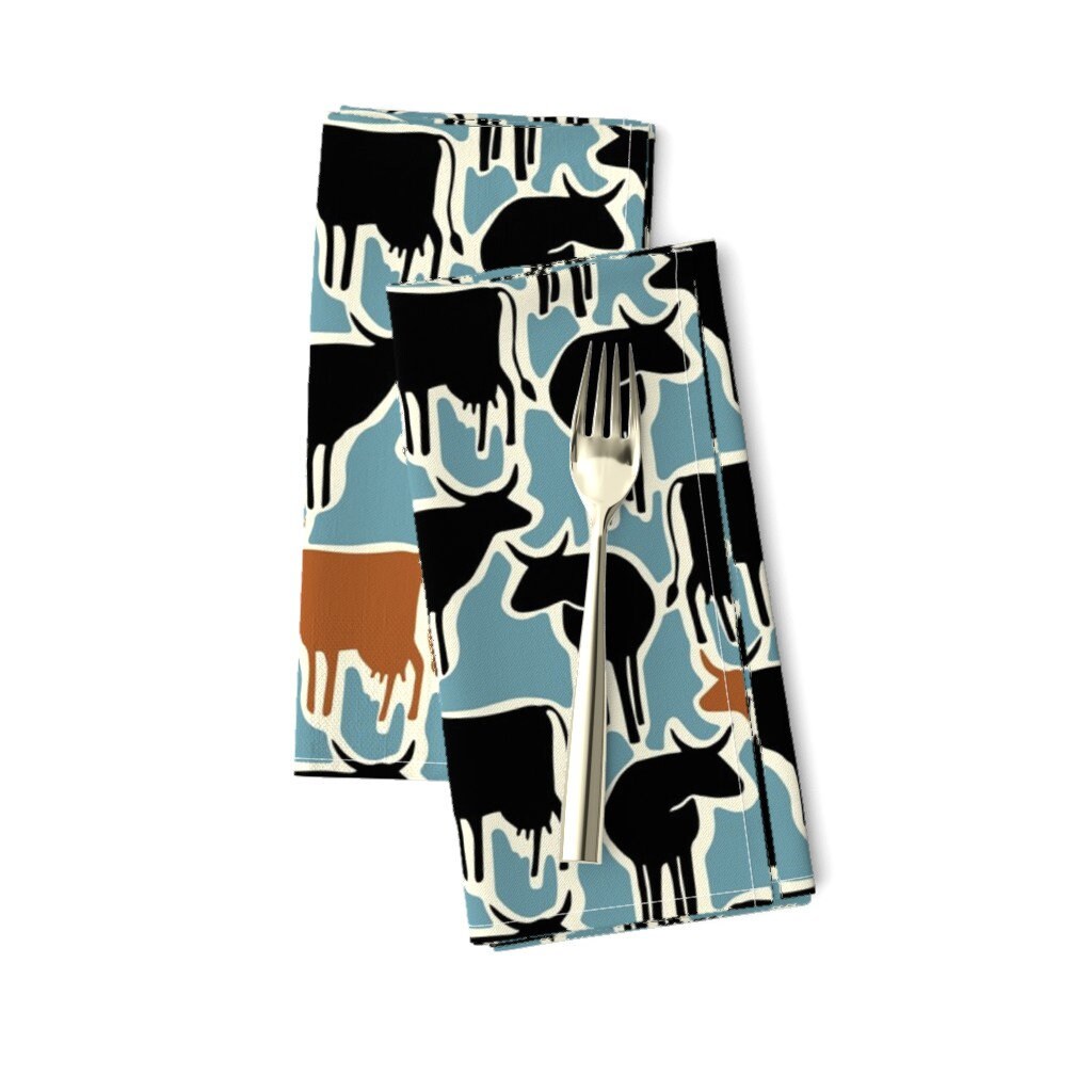 Cattle Steer Dinner Napkins Set of 2 Down Home by fernlesliestudio Cowboy Cowgirl Rustic Country Cloth Napkins by Spoonflower
