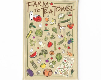 Fruit Tea Towel - Farm To Tea Towel In A Tea Towel by jewelraider - Home Decor Vegetable Loose Linen Cotton Canvas Tea Towel by Spoonflower