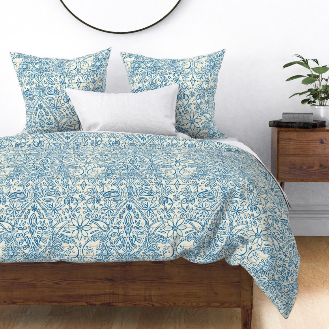 Bohemian Duvet Cover Aziza Mono Blue by scrummy Floral Etsy