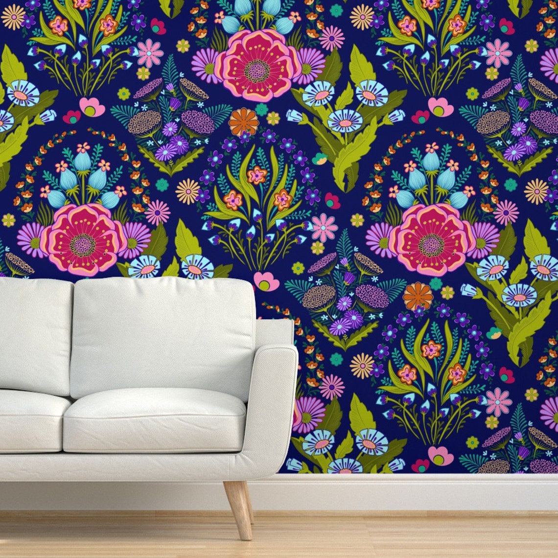 Maximalist Flowers Wallpaper Jewel Tone 70s Floral by | Etsy