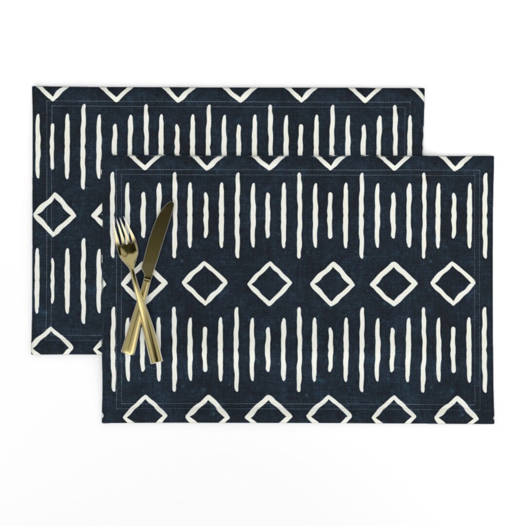 Indigo Mudcloth Placemats set of 2 Indigo Diamonds by Littlearrowdecor