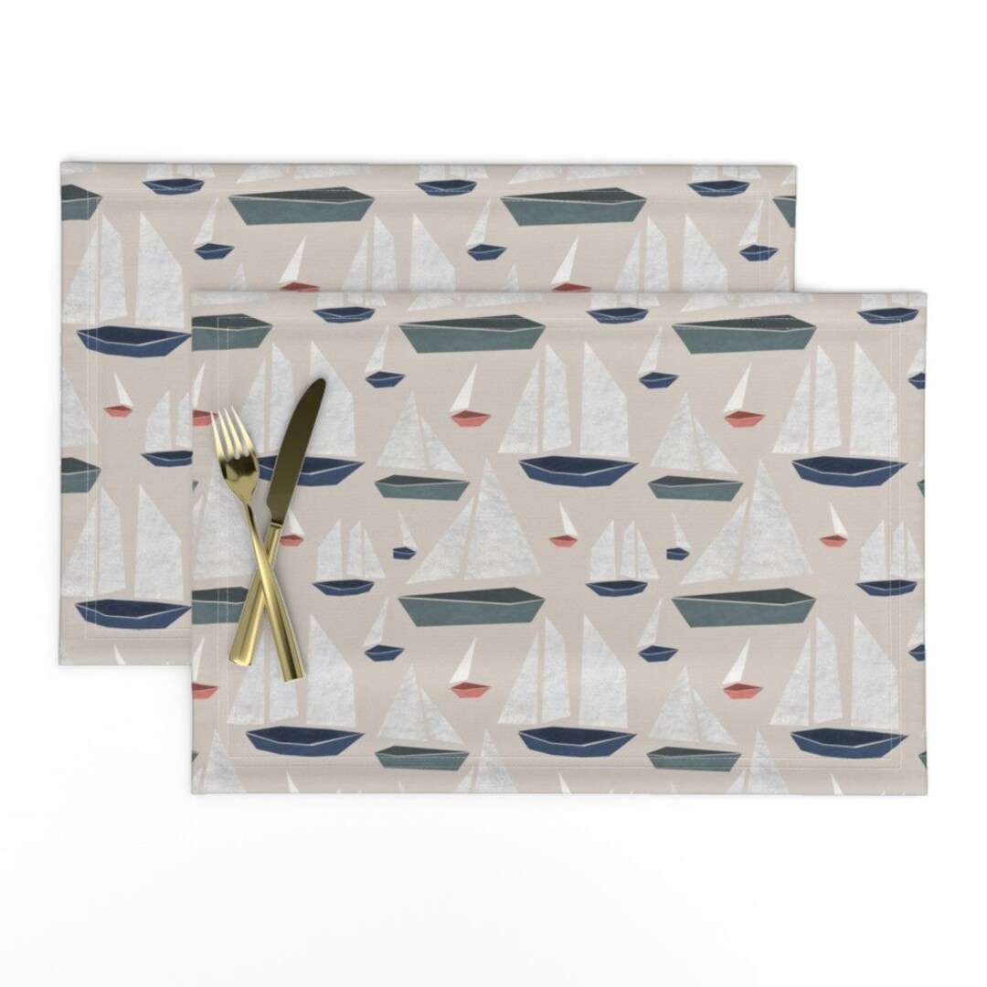Neutral Nautical Placemats set of 2 Geometric Boats by Arthousewife