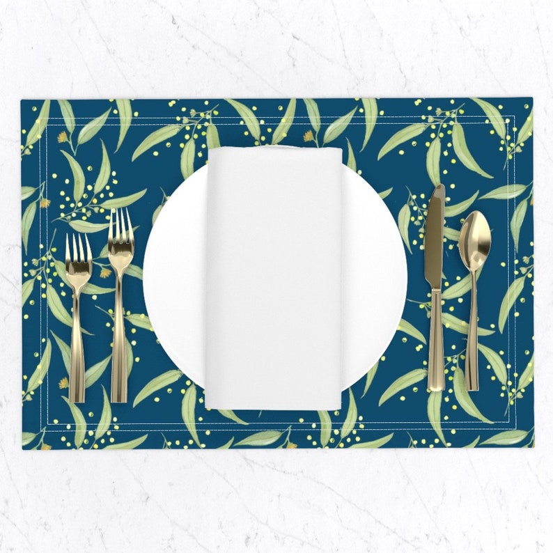 Australian Flora Placemats set of 2 Wattle & Gum Teal by Etsy