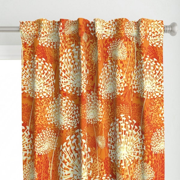 Mid Century Modern Curtain Panel - Orange Dandelions by chicca_besso - Large Scale Botanical Custom Curtain Panel by Spoonflower