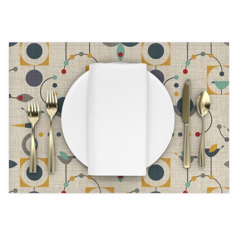 Retro Placemats set of 2 Birdland Geometric Larger by Etsy