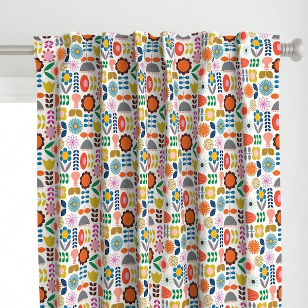 Scandinavian Curtain Panel - Mod Scandinavian Garden by katerhees - Scandi Style Folk Art Inspired Custom Curtain Panel by Spoonflower