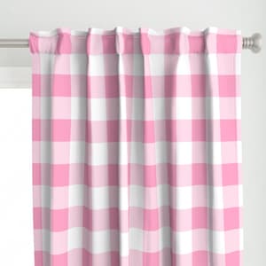 Buffalo Check Curtain Panel - Carnation Pink Check by mtothefifthpower - Pink White Traditional Classic  Custom Curtain Panel by Spoonflower