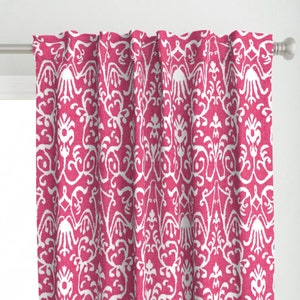 Fuchsia Damask Curtain Panel - Ikat In Hot Pink by willowlanetextiles - Summer Ikat Bright Pink Custom Curtain Panel by Spoonflower