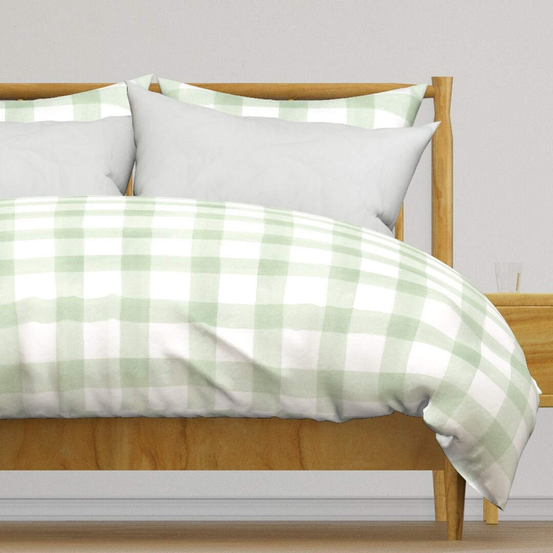 Sage Green Plaid Bedding Green Watercolor Check by Dailymiracles