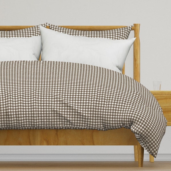 Rustic Farmhouse Bedding - Gingham Natural by kristopher_k_design - Checkered Brown Cotton Sateen Duvet Cover OR Pillow Shams by Spoonflower