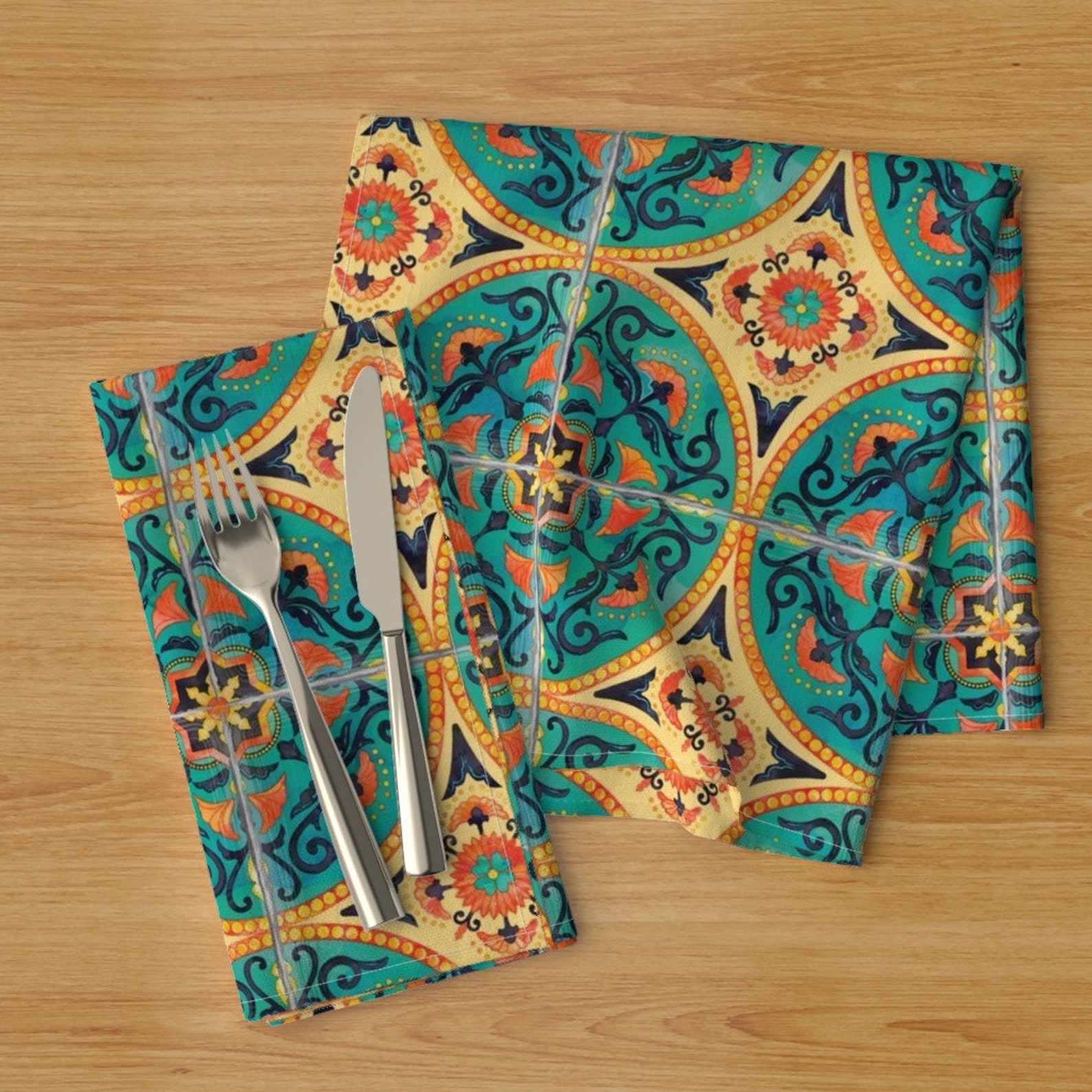 Bright Spanish Tiles Dinner Napkins Set of 2 Adalucia Tile Etsy