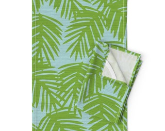Palm Leaves Tea Towels (Set of 2) - Palm Green by willowlanetextiles - Tropical Foliage Faux Textured Linen Cotton Tea Towels by Spoonflower