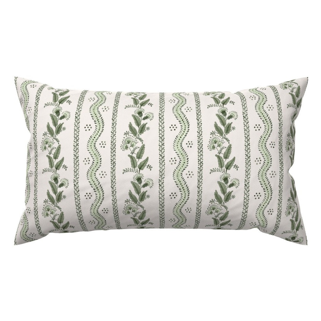 Green Floral Stripe Accent Pillow Green Floral Stripe by Etsy