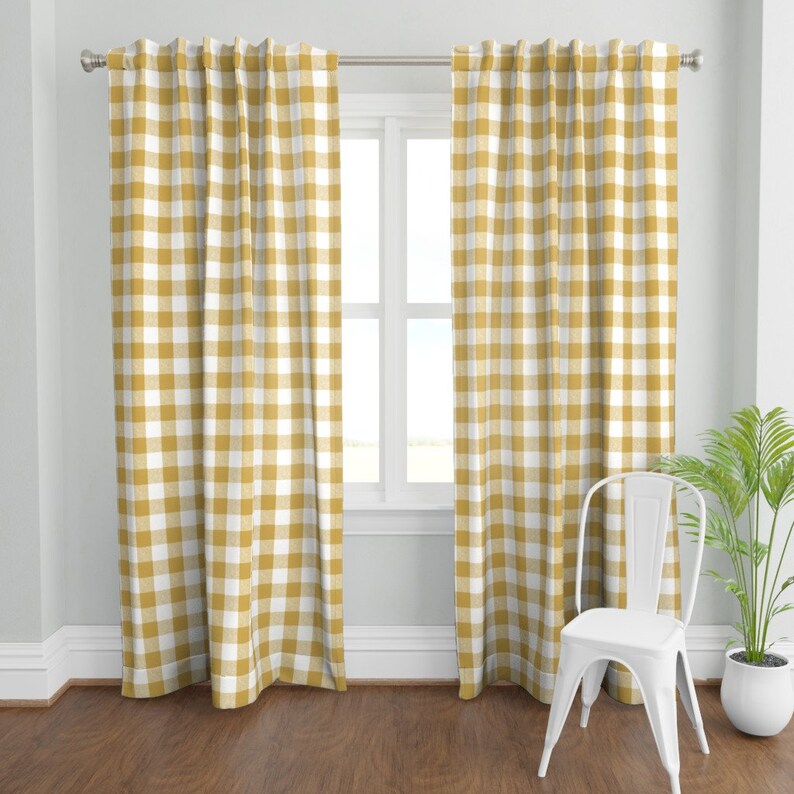 Plaid Curtain Panel Buffalo Check Cornflower Yellow by Etsy