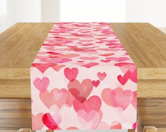 Valentine Table Runner - Watercolor Hearts by kimsa - Sweetheart Pink And Red Hearts Love Pink Cotton Sateen Table Runner by Spoonflower