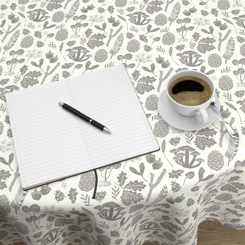 Autumn Fall Cotton Sateen Circle Tablecloth by Spoonflower Grey And Cream Leaves by andrea/_lauren Acorns And Leaves Round Tablecloth