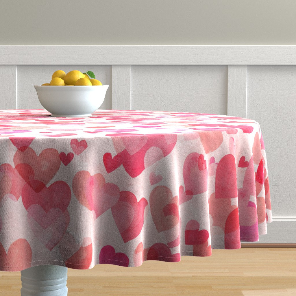 Valentine Round Tablecloth Watercolor Hearts by kimsa | Etsy