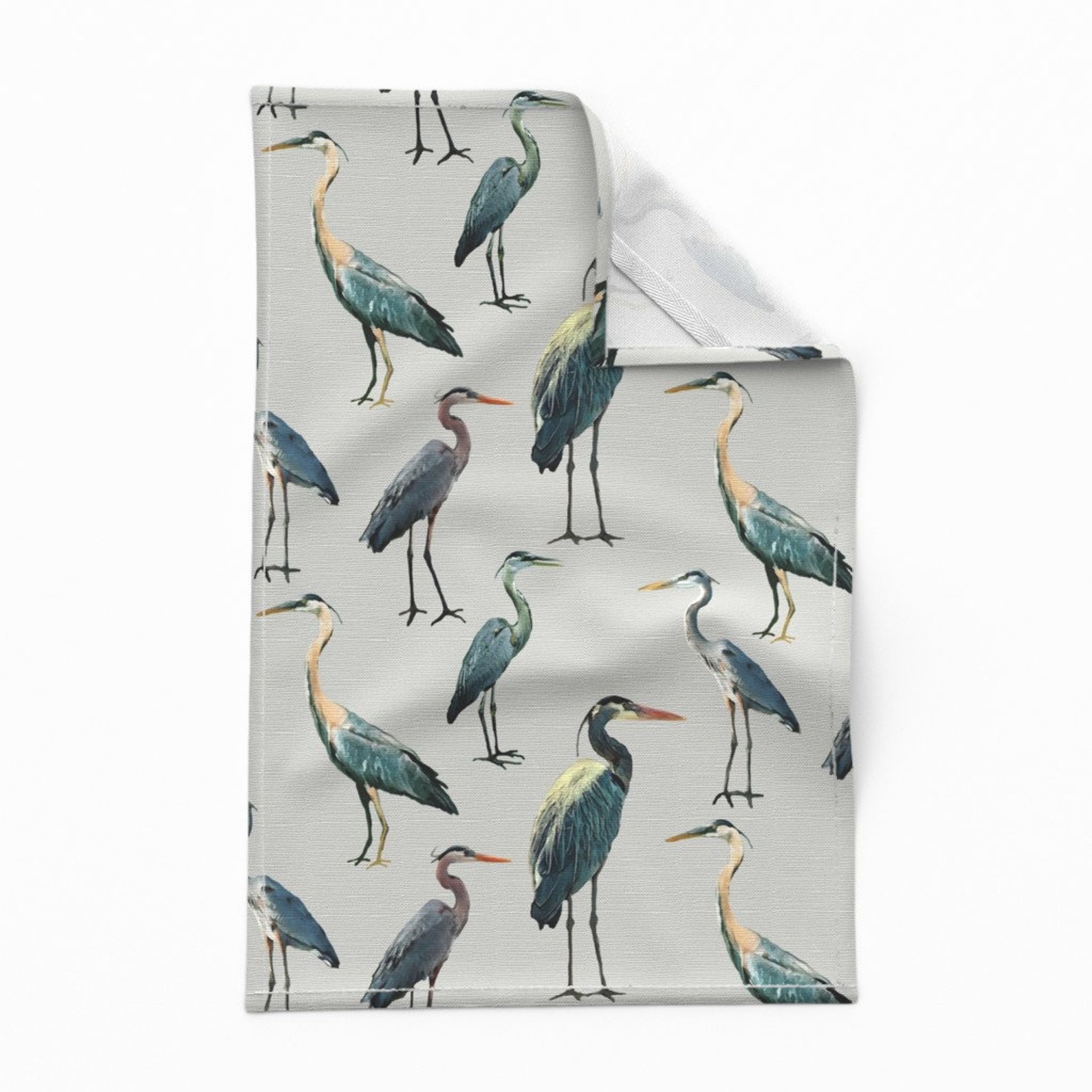 Coastal Tea Towels set of 2 Blue Herons on Light Gray by Etsy