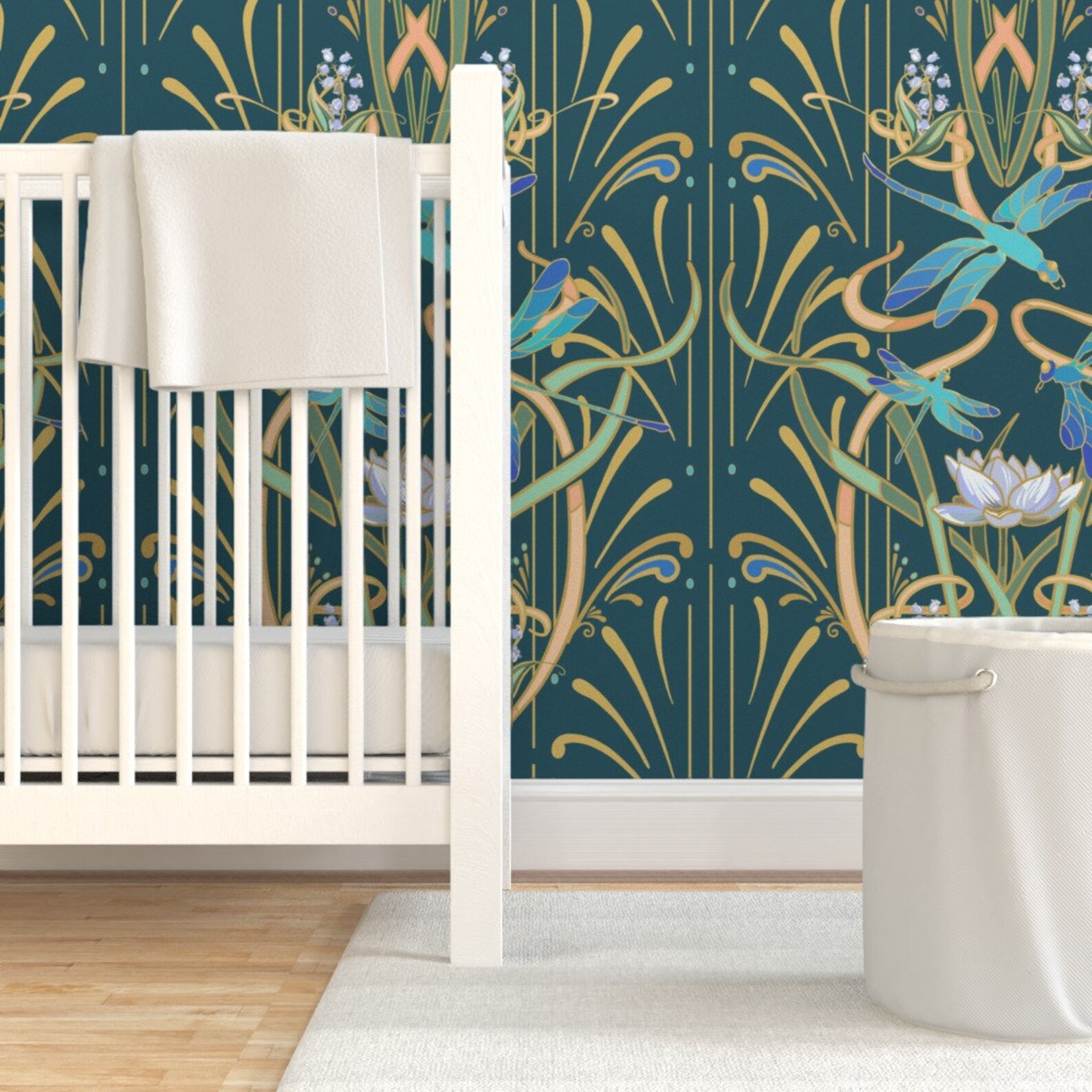 Teal Art Nouveau Wallpaper Teal Dragonflies by Southwind Etsy