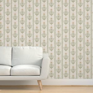 Vintage Floral Textured Grasscloth Wallpaper - Stripe Mustard by heightsdesignstudio - Yellow Cream Natural Sisal Wallpaper Spoonflower
