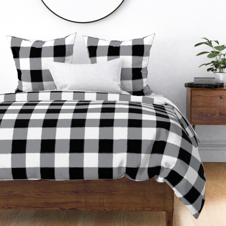 Black And White Duvet Cover Large Black Buffalo Check Etsy