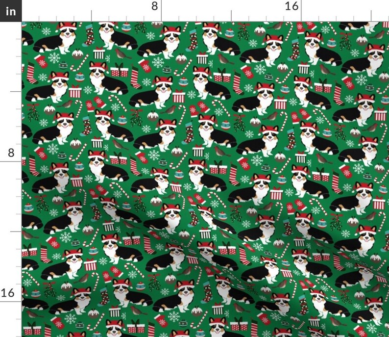 Holiday Cocktail Napkins - Corgi Christmas Candy Cane by petfriendly Set of 4 Gift For Dog Lover Corgi Cloth Napkins by Spoonflower
