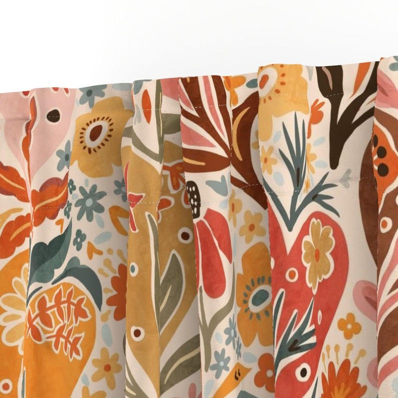 Warm Boho Floral Curtain Panel - Pink Botanical Warm Colors Garden Bloom Custom Curtain Panel - Bohemian Love Floral by creativeinchi - image 3
