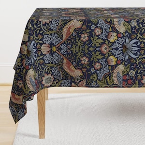 Victorian Tablecloth - Strawberry Thief Large by peacoquettedesigns - Floral Garden William Morris Cotton Sateen Tablecloth by Spoonflower