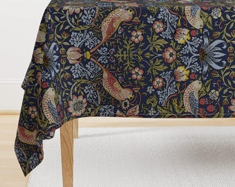 Victorian Tablecloth - Strawberry Thief Large by peacoquettedesigns - Floral Garden William Morris Cotton Sateen Tablecloth by Spoonflower
