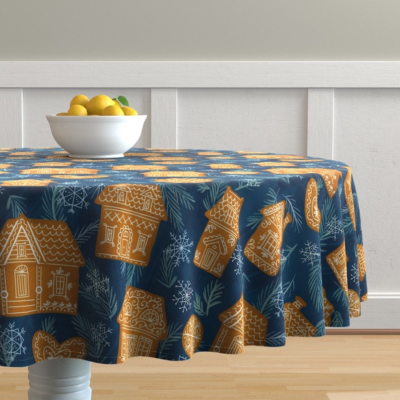 Waiting For A Fairy Tale by sandra/_bereg Gingerbread House Round Tablecloth Cookies Pine Cotton Sateen Circle Tablecloth by Spoonflower