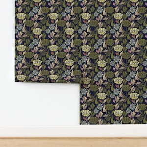 Victorian Flowers Non-Pasted Wallpaper Arts And Crafts Vintage Inspired Vine Plants  - Joy Blooms by susan_polston Wallpaper by Spoonflower